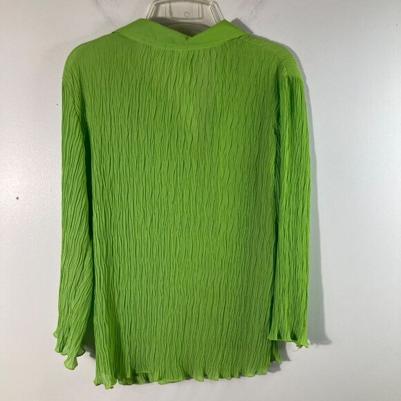 Womens Cato Crepey‎ V Neck Button Shirt 3/4 Sleeve Green L Polyester - Picture 2 of 10